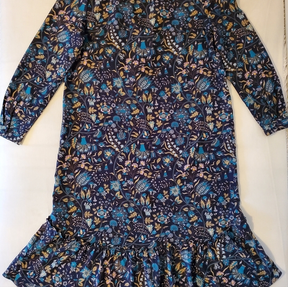 Selling Women's Floral Print Long Sleeved Blue Dress With Ruched Design - Picture 6 of 11